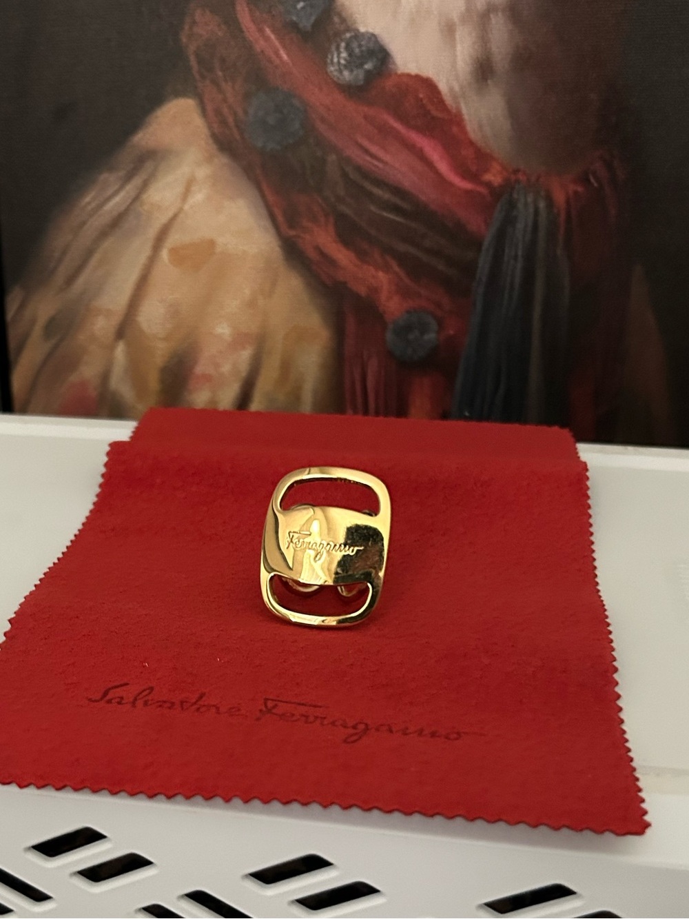 SALVATORE FERRAGAMO EUC Authentic Scarf Ring or Bag Charm with Cloth - Unisex